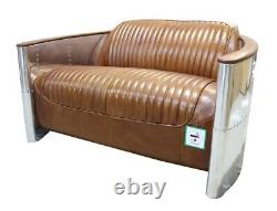 Aviator Tomcat Retro 2 Seater Sofa in Distressed Vintage Tan Brown Real Leather