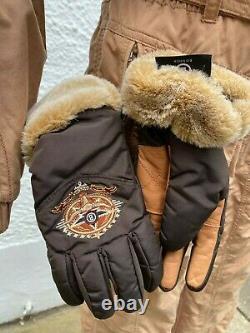 BOGNER Vintage 1980s XS Tan Ladies Ski Suit Leather Gloves Fur Headband Navajo