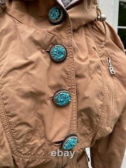 BOGNER Vintage 1980s XS Tan Ladies Ski Suit Leather Gloves Fur Headband Navajo