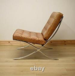 Barcelona Style Tan Leather Chair Inspired by Mies Van Der Rohe