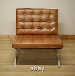 Barcelona Style Tan Leather Chair Inspired by Mies Van Der Rohe
