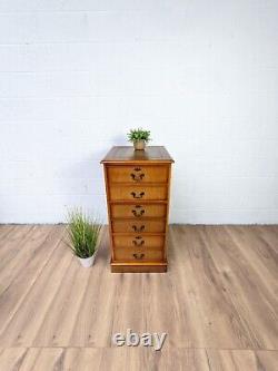 Beautiful Vintage Tan Leather Top Filing Cabinet