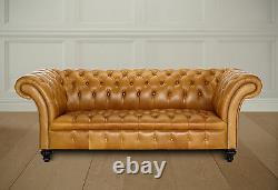 Belmont Vintage Tan Chesterfield Sofa Button Seat Base Rustic Couch