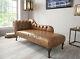 Bespoke Broadway Button Back Vintage Tan Leather Chaise Longue / Harris Tweed