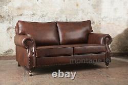 Bespoke Hayworth Vintage Tan Brown Leather Sofa RRP £1849