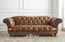 Bespoke Judge Oskar Button Back 2/3 Seater Vintage Tan Leather Sofa Chesterfield