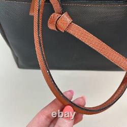 Bottega Veneta Vintage Embossed Leather Satchel Shoulder Bag Black Tan Authentic