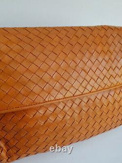 Bottega Veneta Vintage Intrecciato Nappa Orange Tan Woven Leather Shoulder Bag /