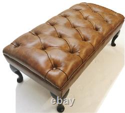 Brand New Handmade Chesterfield Footstool Vintage Tan Leather