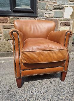 Brand New Professor Armchair Vintage Real Aniline Leather In Tan