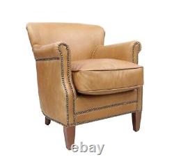 Brand New Professor Armchair Vintage Real Aniline Leather In Tan Caramel