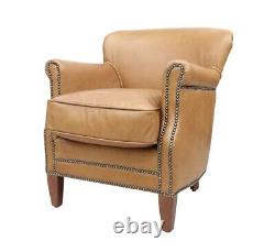 Brand New Professor Armchair Vintage Real Smooth Aniline Leather In Caramel Tan