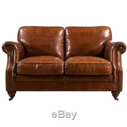 Brand New Vintage Tan Leather 2 Seater Sofa Settee HZH002 Coach House