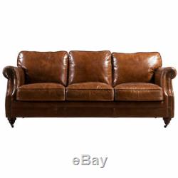 Brand New Vintage Tan Leather 3 Seater Sofa Settee HZH003 Coach House