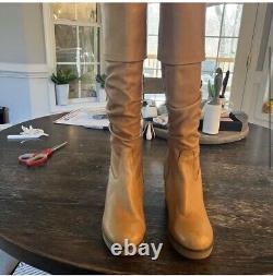 Bronx Vintage Tan Leather Slouch Wedge Boots Sz 39 or US 6 EUC