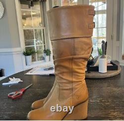 Bronx Vintage Tan Leather Slouch Wedge Boots Sz 39 or US 6 EUC