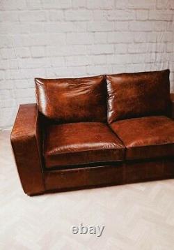 Buffalo Baron Sofa Waxed Vintage Tan Brown Leather New & Ready to Deliver