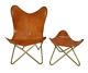 Buffalo Tan Leather Vintage Butterfly Chair Folding With Rest Chair Footstool