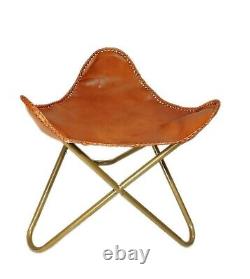 Buffalo Tan Leather Vintage Butterfly Chair Folding With Rest Chair Footstool