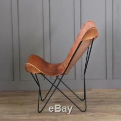 Butterfly Chair Retro Vintage Industrial Leather Tan Seat Black Base