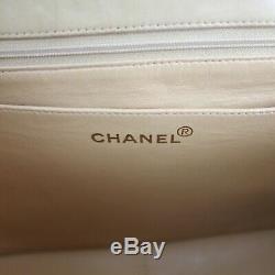 CHANEL Vintage Tan Lambskin Leather Gold Chain Medium Quilted Shoulder Bag