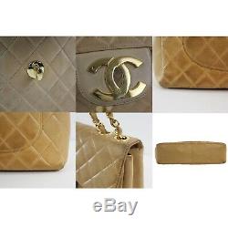 CHANEL Vintage Tan Lambskin Leather Gold Chain Medium Quilted Shoulder Bag