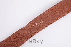 CHANEL Womens Brown Tan Caviar VINTAGE Leather GOLD CC Logo Chain Belt 65/26 XS