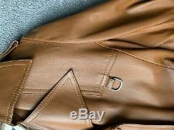 Camel Brown Tan Vintage Real Leather Trench Coat jacket Size S/M