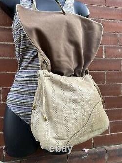 Carlos Fiori AMAZING Vintage Tan Ruffle Quilted Stitched Patchwork Crossbody Bag