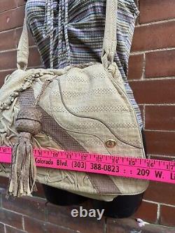 Carlos Fiori AMAZING Vintage Tan Ruffle Quilted Stitched Patchwork Crossbody Bag