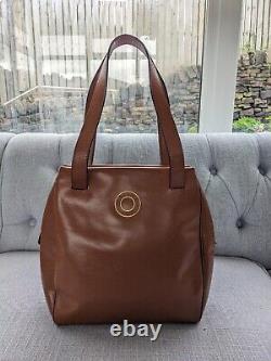 Celine Paris Brown Tan Leather Vintage Circle Logo Zip Up Shoulder Handbag