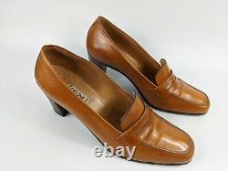 Celine Paris Vintage Tan Leather Mid Heel Slip On Shoes Uk 5 Eu 38