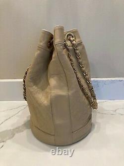 Certified Authentic Vtg Chanel Tan Leather Bucket Drawstring Handbag Euc