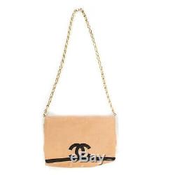 Chanel Vintage Leather Flap Shoulder Bag Tan Black CC Gold