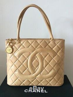 Chanel Vintage Tan Leather Gold Medallion Tote
