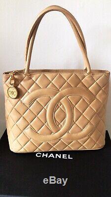 Chanel Vintage Tan Leather Gold Medallion Tote