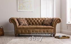 Chester Vintage Tan Leather Button Back Seat Sofa Chesterfield RRP £2199
