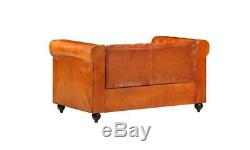 Chesterfield 2 Seater Sofa Vintage Tan Leather Sette Small Office Luxury Couch