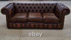 Chesterfield 3 Seater Sofa Real Leather Vintage Tan Made In England