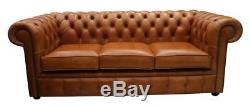 Chesterfield 3 Seater Sofa Settee Vintage Saddle Aniline Leather Brown Tan OE