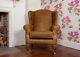 Chesterfield Armchair Queen Anne High Back Wing Chair in Vintage Tan leather