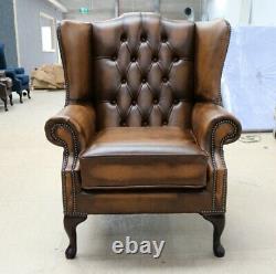 Chesterfield Bloomsbury Queen Anne High Back Wing Chair Vintage Tan Leather