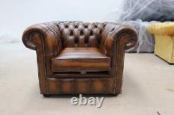 Chesterfield Club Low Back Chair Real Leather Vintage Tan Made In England