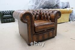 Chesterfield Club Low Back Chair Real Leather Vintage Tan Made In England