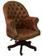 Chesterfield Directors Swivel Office Chair Vintage Tan Leather+Caramel Wool