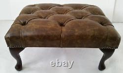 Chesterfield Footstool 100% Vintage Brown Leather