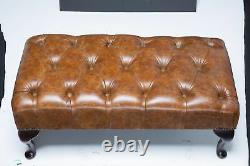 Chesterfield Footstool Rustic Vintage Italian Tan 100% Genuine Leather