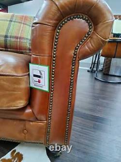 Chesterfield Halo Luxury Vintage Distressed Real Leather 2 Seater Sofa Tan