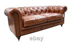 Chesterfield Halo Luxury Vintage Distressed Real Leather 3 + 2 Seater Sofa Tan