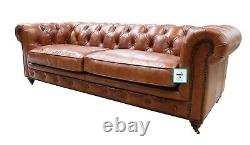 Chesterfield Halo Luxury Vintage Distressed Real Leather 3 Seater Sofa Tan